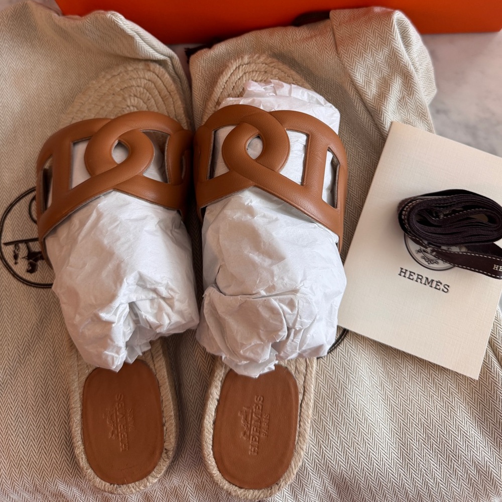 Hermes Famosa Espadrille Sandal Size 39 Naturel